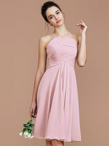 Charming Halter Sleeveless Ruched Short/Mini Chiffon Bridesmaid Dresses-Ballbella
