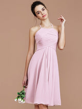 Charming Halter Sleeveless Ruched Short/Mini Chiffon Bridesmaid Dresses-Ballbella