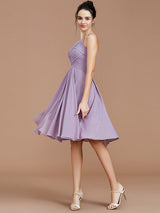 Charming Halter Sleeveless Ruched Short/Mini Chiffon Bridesmaid Dresses-Ballbella