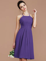 Charming Halter Sleeveless Ruched Short/Mini Chiffon Bridesmaid Dresses-Ballbella
