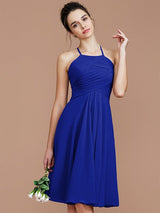 Charming Halter Sleeveless Ruched Short/Mini Chiffon Bridesmaid Dresses-Ballbella