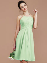 Charming Halter Sleeveless Ruched Short/Mini Chiffon Bridesmaid Dresses-Ballbella
