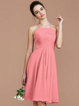Charming Halter Sleeveless Ruched Short/Mini Chiffon Bridesmaid Dresses-Ballbella
