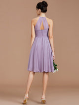 Charming Halter Sleeveless Ruched Short/Mini Chiffon Bridesmaid Dresses-Ballbella