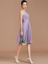 Charming Halter Sleeveless Ruched Short/Mini Chiffon Bridesmaid Dresses-Ballbella