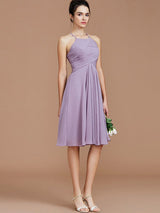 Charming Halter Sleeveless Ruched Short/Mini Chiffon Bridesmaid Dresses-Ballbella