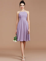 Charming Halter Sleeveless Ruched Short/Mini Chiffon Bridesmaid Dresses-Ballbella