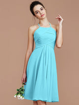 Charming Halter Sleeveless Ruched Short/Mini Chiffon Bridesmaid Dresses-Ballbella