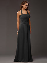 Charming Halter Sleeveless Ruffles Long Chiffon Bridesmaid Dresses-Ballbella