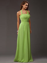 Charming Halter Sleeveless Ruffles Long Chiffon Bridesmaid Dresses-Ballbella