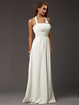 Charming Halter Sleeveless Ruffles Long Chiffon Bridesmaid Dresses-Ballbella