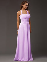 Charming Halter Sleeveless Ruffles Long Chiffon Bridesmaid Dresses-Ballbella