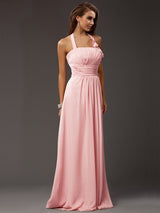 Charming Halter Sleeveless Ruffles Long Chiffon Bridesmaid Dresses-Ballbella