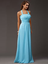 Charming Halter Sleeveless Ruffles Long Chiffon Bridesmaid Dresses-Ballbella