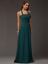 Charming Halter Sleeveless Ruffles Long Chiffon Bridesmaid Dresses-Ballbella