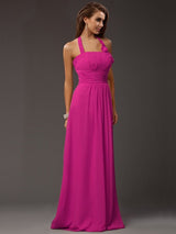 Charming Halter Sleeveless Ruffles Long Chiffon Bridesmaid Dresses-Ballbella