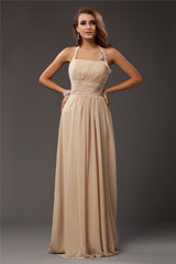 Charming Halter Sleeveless Ruffles Long Chiffon Bridesmaid Dresses-Ballbella