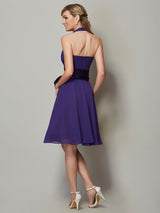 Charming Halter Sleeveless Short Chiffon Bridesmaid Dresses-Ballbella