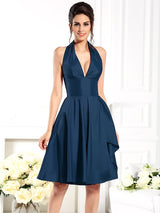 Charming Halter Sleeveless Short Taffeta Bridesmaid Dresses-Ballbella