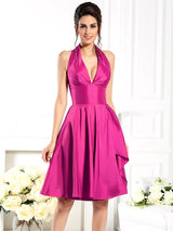 Charming Halter Sleeveless Short Taffeta Bridesmaid Dresses-Ballbella