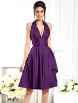 Charming Halter Sleeveless Short Taffeta Bridesmaid Dresses-Ballbella