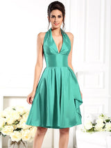 Charming Halter Sleeveless Short Taffeta Bridesmaid Dresses-Ballbella