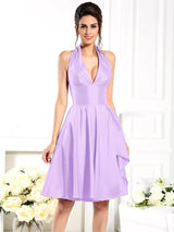 Charming Halter Sleeveless Short Taffeta Bridesmaid Dresses-Ballbella