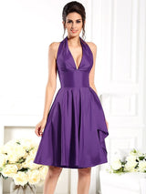 Charming Halter Sleeveless Short Taffeta Bridesmaid Dresses-Ballbella