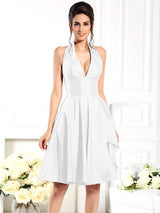 Charming Halter Sleeveless Short Taffeta Bridesmaid Dresses-Ballbella