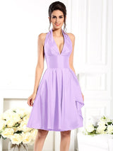 A-Line Charming Halter Sleeveless Short Taffeta Bridesmaid Dresses