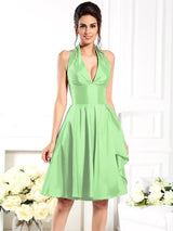 A-Line Charming Halter Sleeveless Short Taffeta Bridesmaid Dresses