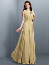 Charming High Neck Pleats Sleeveless Long Chiffon Bridesmaid Dresses-Ballbella
