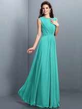 Charming High Neck Pleats Sleeveless Long Chiffon Bridesmaid Dresses-Ballbella