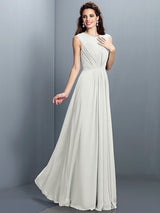 Charming High Neck Pleats Sleeveless Long Chiffon Bridesmaid Dresses-Ballbella