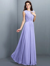 Charming High Neck Pleats Sleeveless Long Chiffon Bridesmaid Dresses-Ballbella