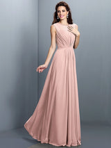 Charming High Neck Pleats Sleeveless Long Chiffon Bridesmaid Dresses-Ballbella