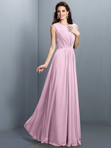 Charming High Neck Pleats Sleeveless Long Chiffon Bridesmaid Dresses-Ballbella