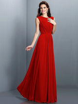 Charming High Neck Pleats Sleeveless Long Chiffon Bridesmaid Dresses-Ballbella
