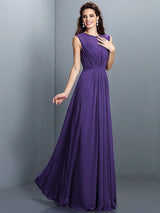 Charming High Neck Pleats Sleeveless Long Chiffon Bridesmaid Dresses-Ballbella
