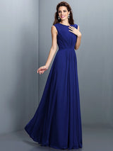 Charming High Neck Pleats Sleeveless Long Chiffon Bridesmaid Dresses-Ballbella