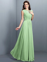 Charming High Neck Pleats Sleeveless Long Chiffon Bridesmaid Dresses-Ballbella