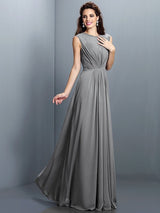 Charming High Neck Pleats Sleeveless Long Chiffon Bridesmaid Dresses-Ballbella