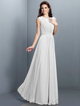 Charming High Neck Pleats Sleeveless Long Chiffon Bridesmaid Dresses-Ballbella