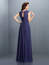 Charming High Neck Pleats Sleeveless Long Chiffon Bridesmaid Dresses-Ballbella