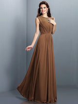 Charming High Neck Pleats Sleeveless Long Chiffon Bridesmaid Dresses-Ballbella