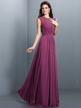 Charming High Neck Pleats Sleeveless Long Chiffon Bridesmaid Dresses-Ballbella
