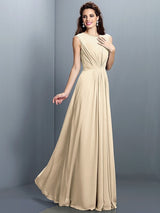 Charming High Neck Pleats Sleeveless Long Chiffon Bridesmaid Dresses-Ballbella