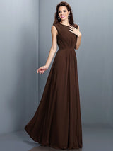 Charming High Neck Pleats Sleeveless Long Chiffon Bridesmaid Dresses-Ballbella