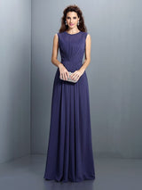 Charming High Neck Pleats Sleeveless Long Chiffon Bridesmaid Dresses-Ballbella