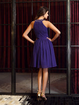 Charming High Neck Pleats Sleeveless Short Chiffon Bridesmaid Dresses-Ballbella